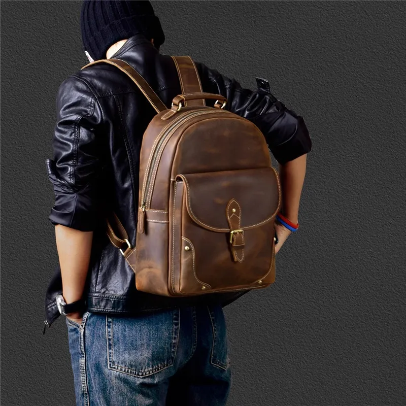 Vintage designer crazy horse cowhide men\'s backpacks outdoor casual travel luxury high-quality genuine leather women\'s bagpack