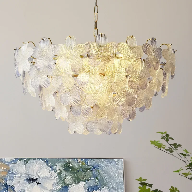 Modern Glass Flower Chandelier For Living Room Dining Room Bedroom Home Decor Pendant Light Lamp Lustre Suspension Luminaire