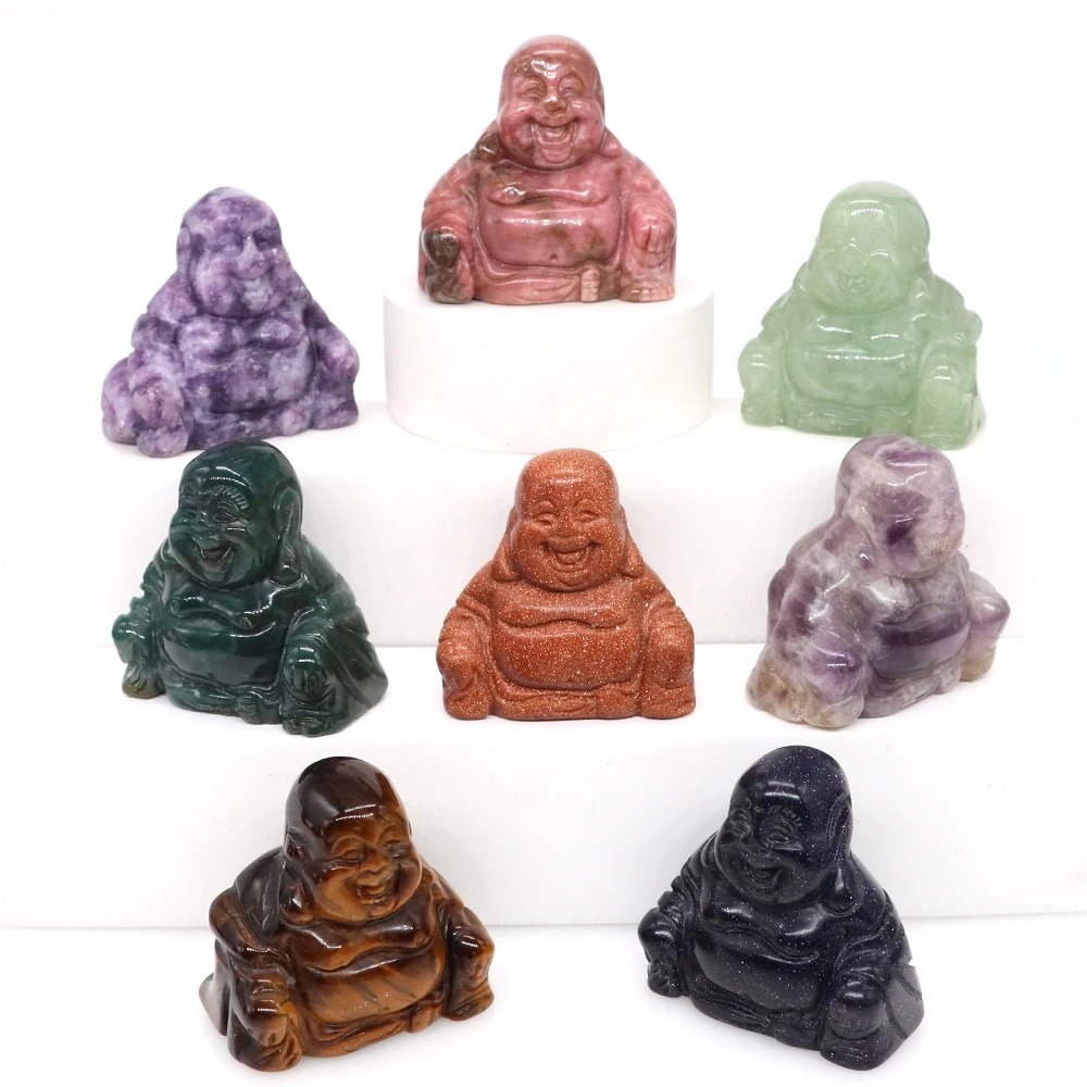 36mm Buddha Statue Natural Healing Crystal Gemstones Reiki Chakra Crafts Hand Carved Stone Maitreya Figurines Home Lucky Decor