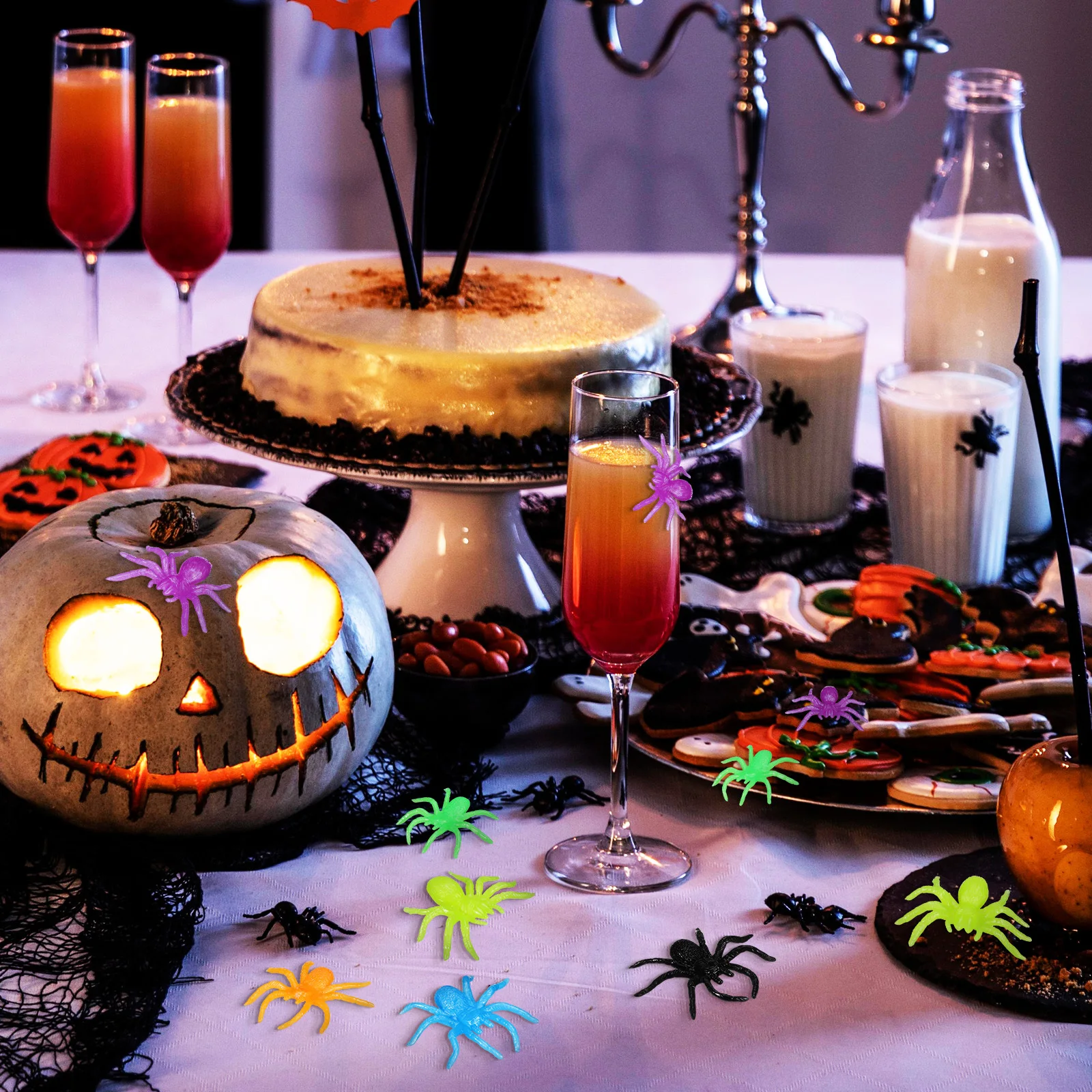 

48 pcs Halloween Decoration Soft Elastic Mini Spiders For Kids Party Favors Prank Props Goodie Bag Stuffers Small Stretchy