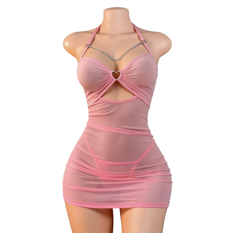 Sexy Lingerie Transparent Women Underwear Deep V See Through Sleepwear Lace Nightdress Thongs Pijamas Sets Female Bodycon Nighty