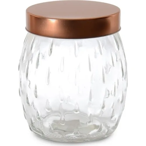 ISOSCELES Metal Bronze Color Stainless Oval Glass Jar With Lid 15.5 cm - 700ML