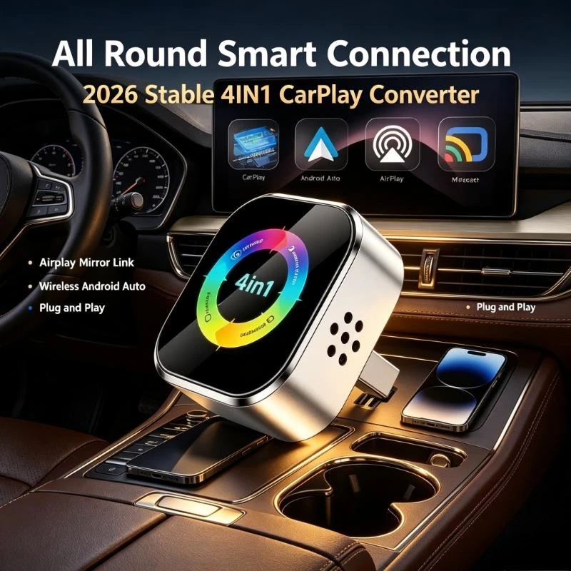 Easy Handling 4IN1 Wireless CarPlay Adapter 2026 New Apple Android Mirror Link Auto Link Car Entertainment Fitting