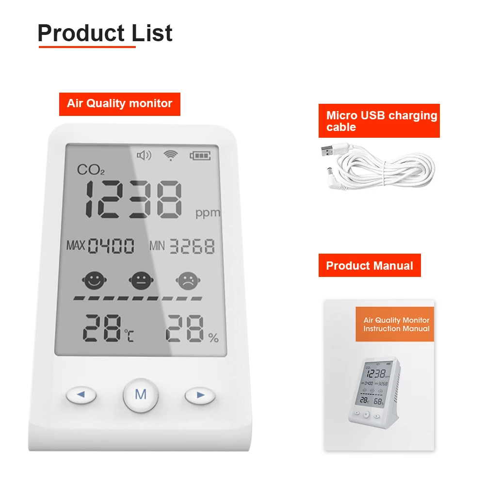 Sensor infravermelho sistema de monitoramento de qualidade do ar controlador de dióxido de carbono monitor inteligente de qualidade do ar detector de dióxido de carbono