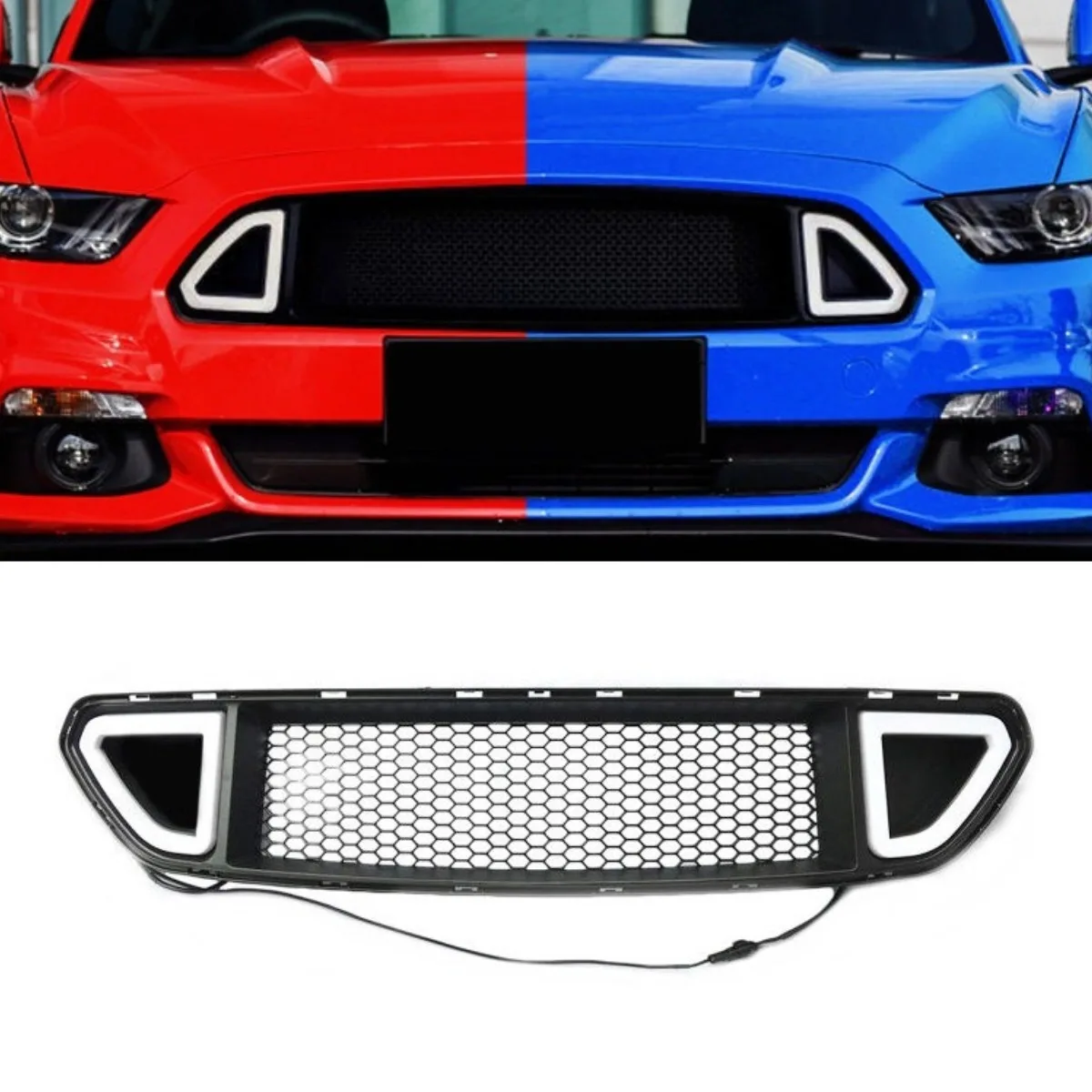 

For Ford Mustang 2015-2017 Car LED Bumper Grill Racing Grille Body Kit Front Bumper Grill Exterior Part