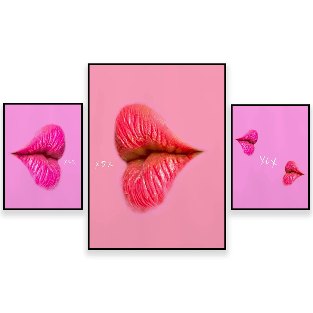 Pinks Lips Illustration Girl Dorm Aesthetic Art Picture Poster Print Feminism Quote Canvas Painting Holiday Gift Room Home Decor