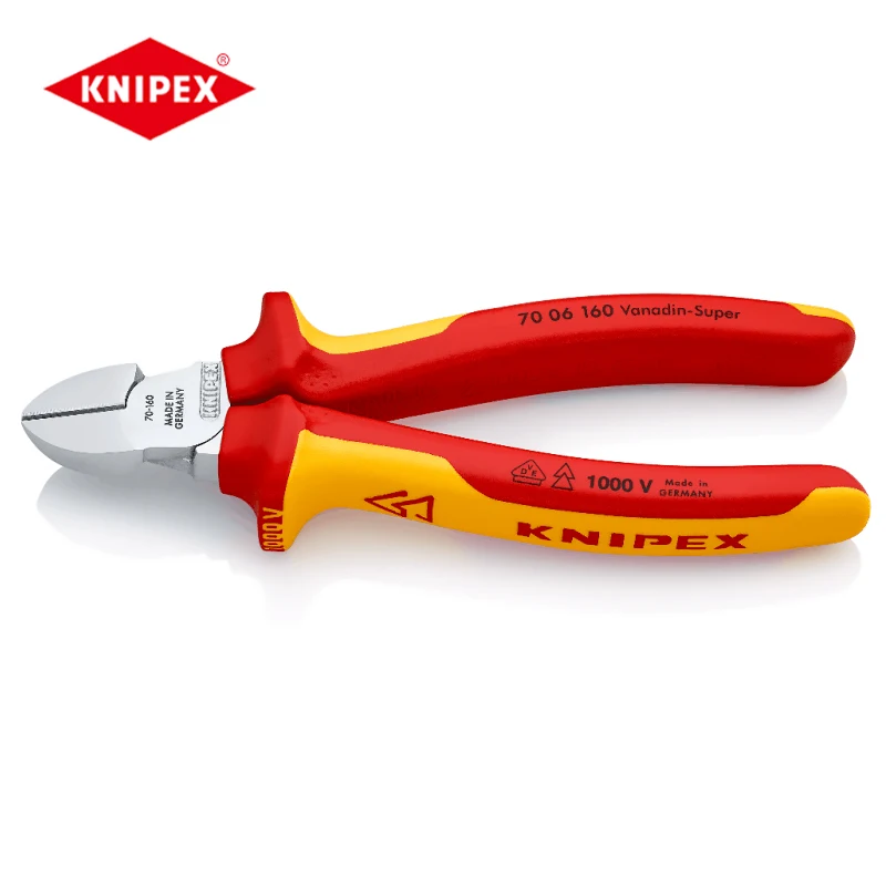 KNIPEX 70 06 160 Insulated Diagonal Pliers 1000V with Precision Cutting Edges for Soft and Hard Wire 160mm