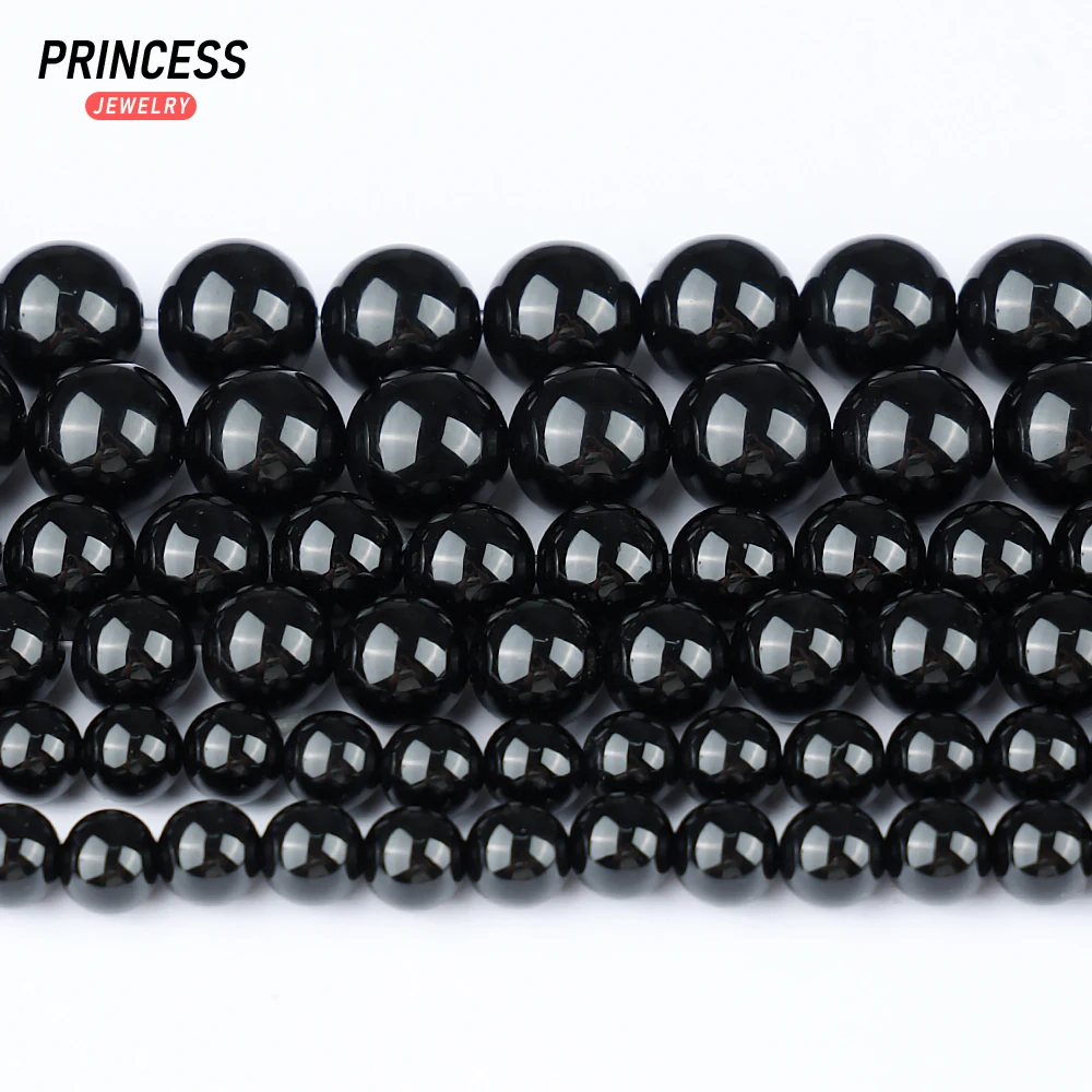 A+ Natural Black Agate 6 8 10 12mm Loose Onyx Beads for Jewelry Making Bracelet Wholesale Crystal Stone Beads DIY Accessories