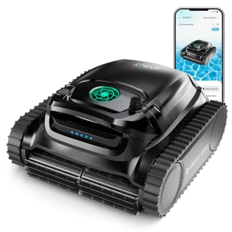 Robotic Pool Vacuum Cleaner for inground pools ABS plastic body black green 7 cleaning modes with 6 navigation paths dual filtr