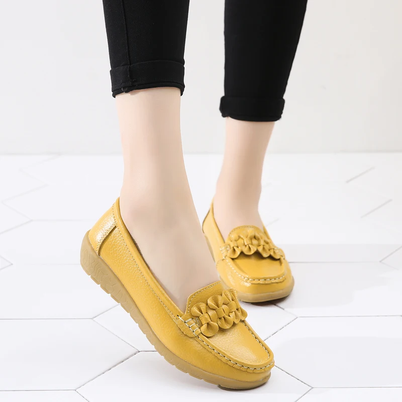 حذاء نسائي مسطح من الجلد الطبيعي بدون أربطة ، حذاء باليرينا ناعم للممرضات ، غير رسمي ، مقاس كبير