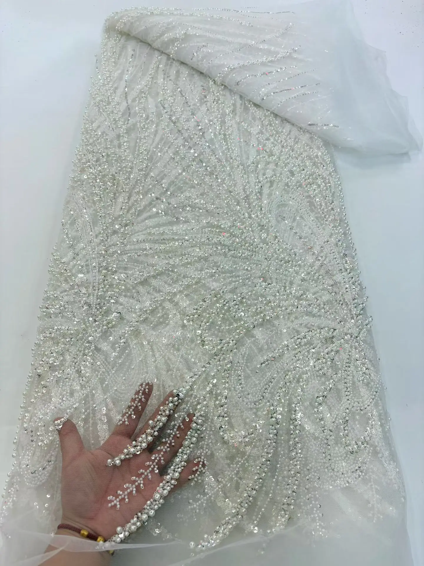 Latest African Sequins Beaded Lace Fabric 2025 High Quality Groom Nigerian Wedding Bridal Embroidery French Tulle Sewing H155-1