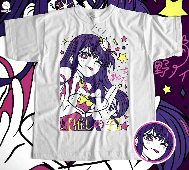 Anime Unisex Oshi No Ko Ai Hoshino T-shirt - Magical Girl Manga Apparel, Vibrant  Fashion,  Idol Top, Otaku Culture Wear Tee