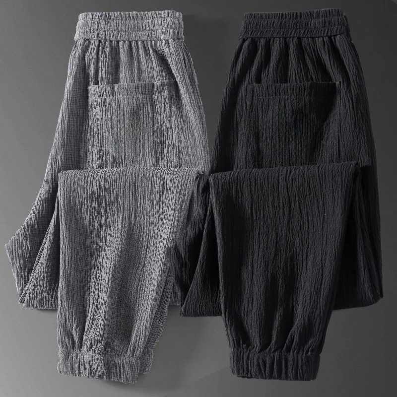 Ultra-Thin Qui-Dry Breathable Linen Ice Silk Men's Casual Work Pants Wear-Resistant Dirt-Resistant Nine-Piece Pants