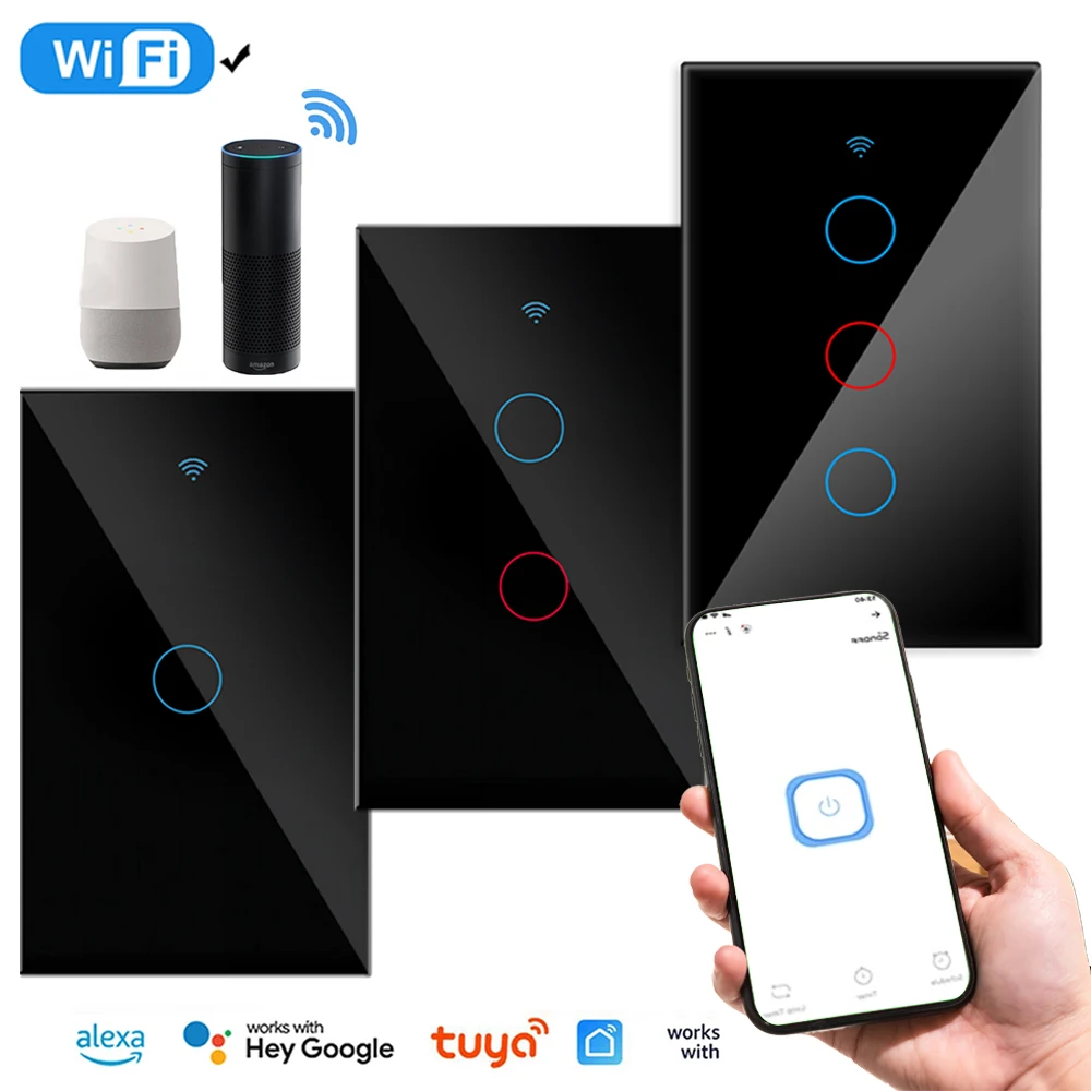 Wifi Smart Light Switch Glass Screen Touch Panel Voice Control Wireless Wall Switches  with Alexa Google Home