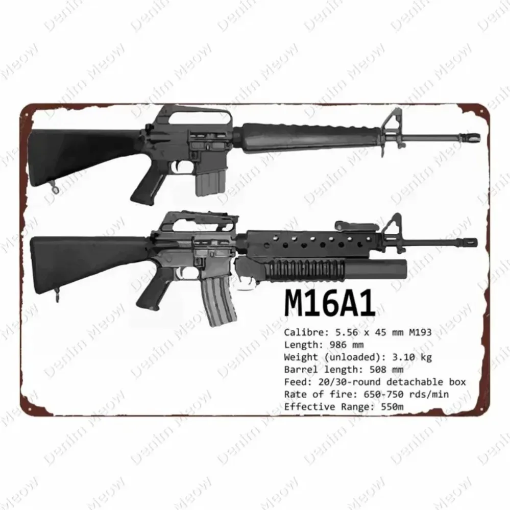 Vintage Uzi Rifle Metal Sign Plaque: Military-Themed Tin Painting & Wall Decor, Suitable for Bar/Club