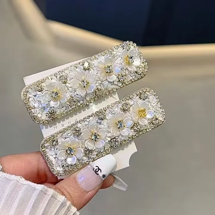 Fashionable and Minimalist Small Flower Diamond Hair Clip, Checkered Temperament Hair Clip, Bangs, BB Clip Hair Accessory