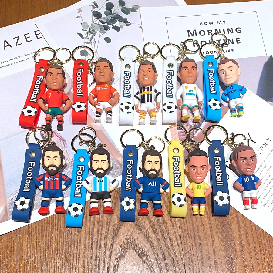 Creative cartoon cr7 football character keychain cute penalty kick Cristiano Ronaldo character keychain men s and women s bag pe