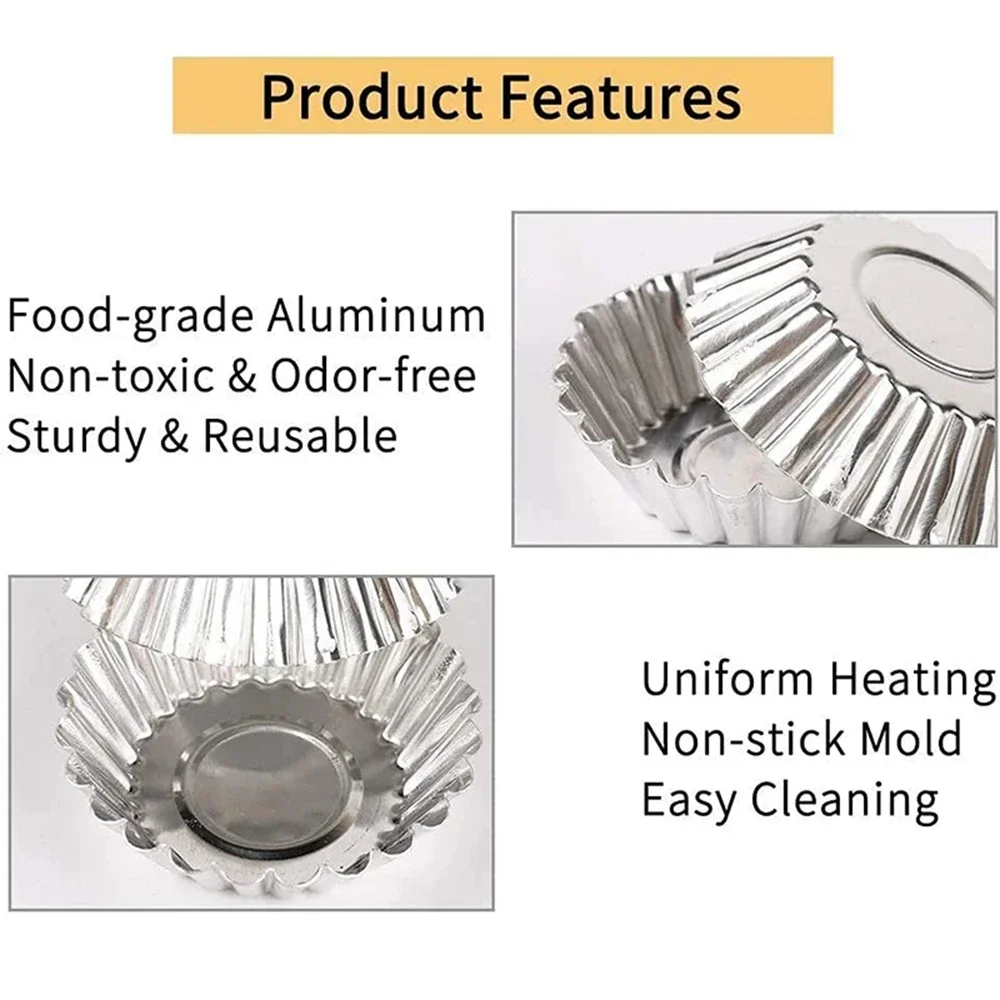 Moldes de acero inoxidable para tartas de huevo, herramienta de cocina para hornear pasteles, reutilizable, engrosada, 10 unidades por juego