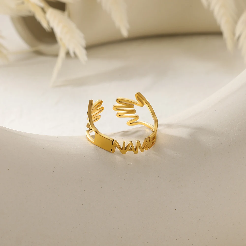 

Customized Name Ring For Men Women Opening Fine Stainless Steel Letter Hands Hug Rings Wedding Finger Jewelry Personalized Gifts