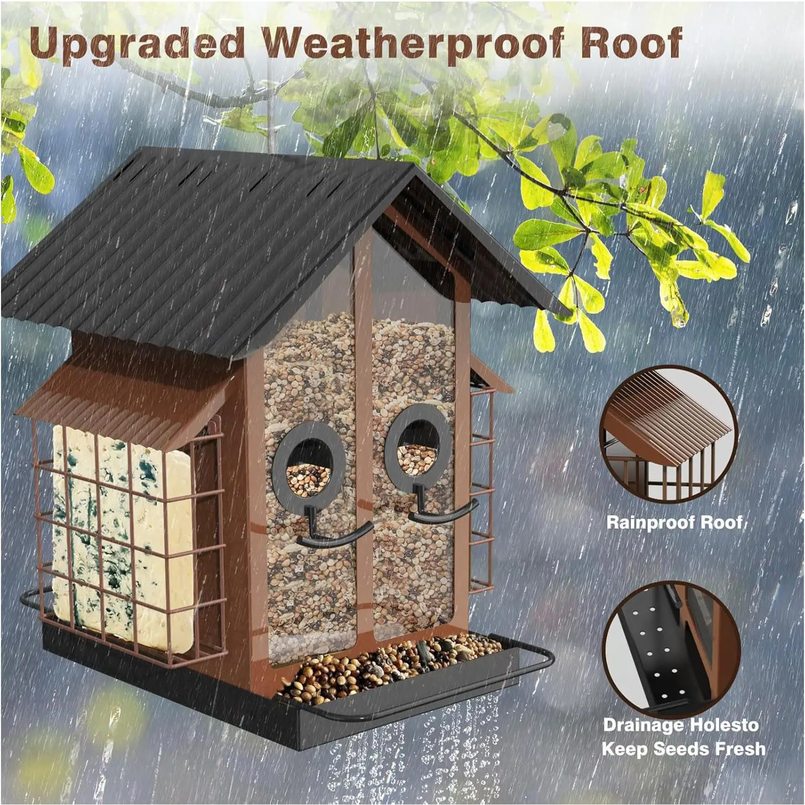 

Bird Feeders For Outdoors Squirrel Proof Metal Wild Bird Feeders With Double Roof Birding Feeding Watering Supplies For Nature