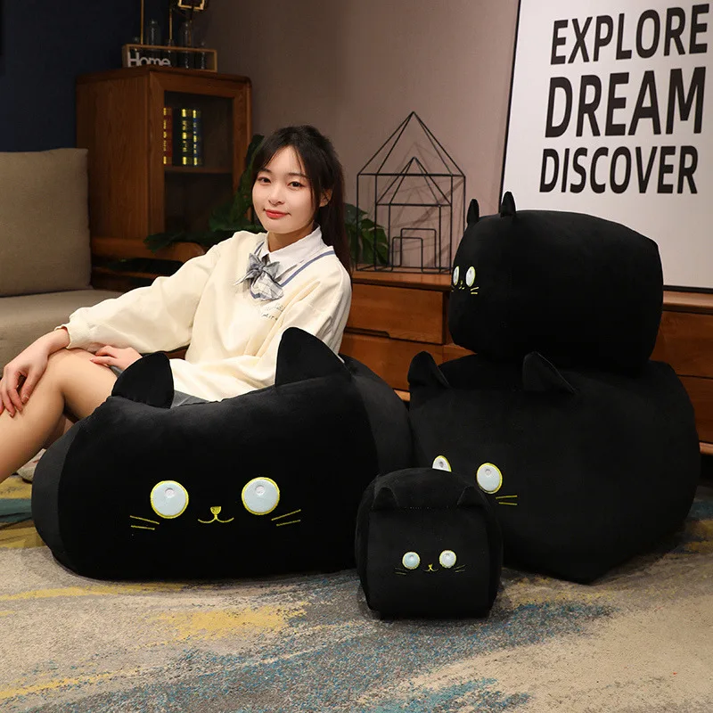 Kawaii Black Cat Plush Toys Stuffed Soft Square Animal Cat Pillow Nap Cushion Creative Birthday Gift for Kids Children