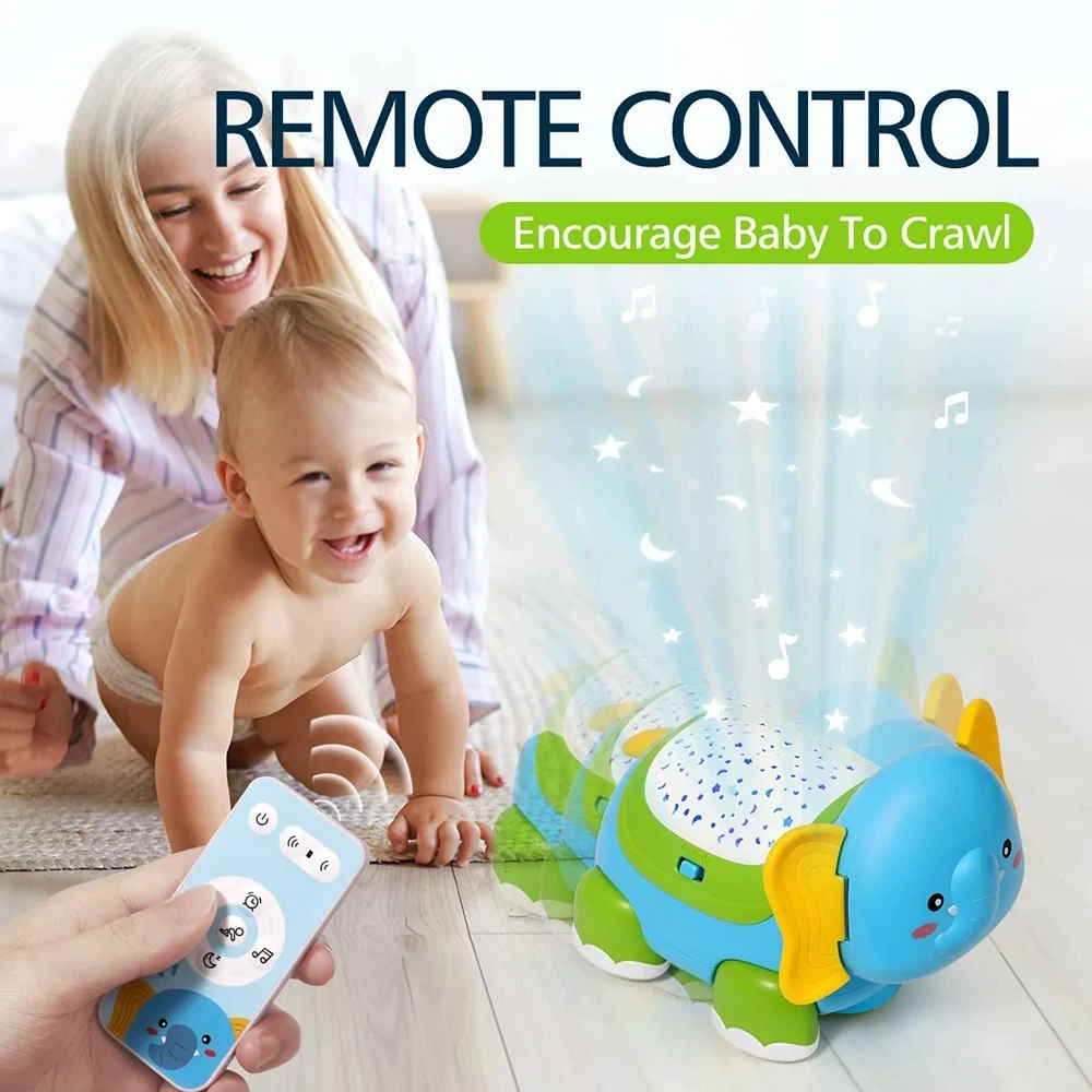 คลานของเล่นดนตรีช้าง Tummy Time เด็กพร้อมตัวจับเวลาสีสัน Light Up Projection ของขวัญวันเกิดสําหรับเด็ก