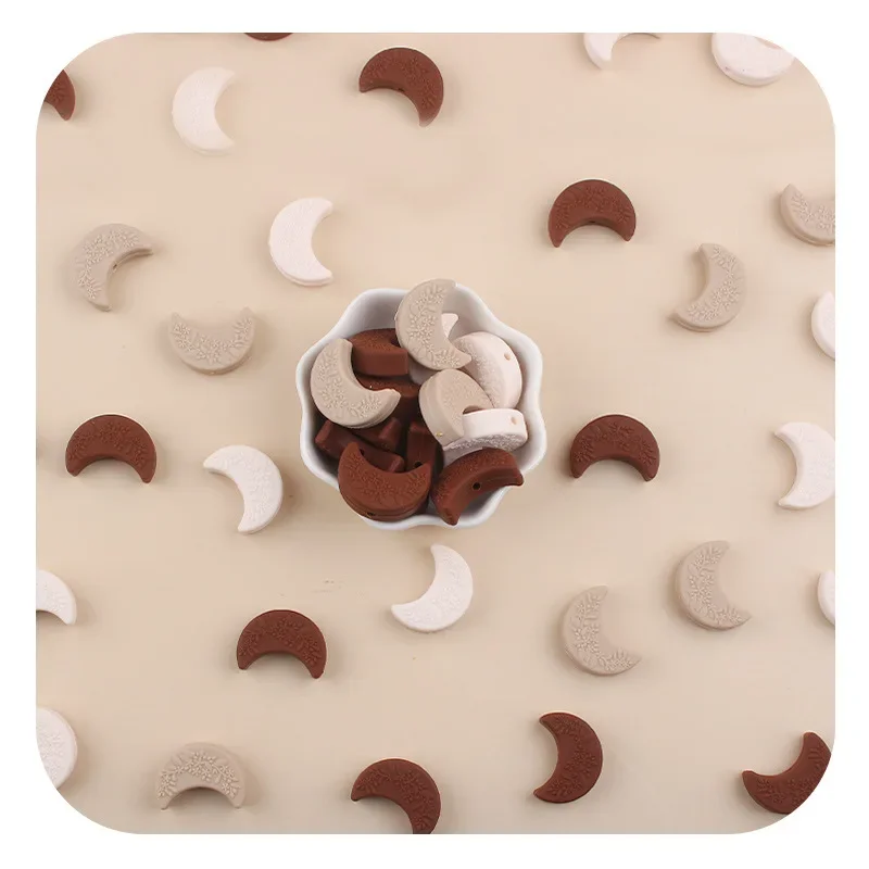 Kissteether 3pc Silicone Bead Food Grade Focal Beads DIY Pacifier Chain Bracelet Necklace Accessories Jewelry Making Moon Shape