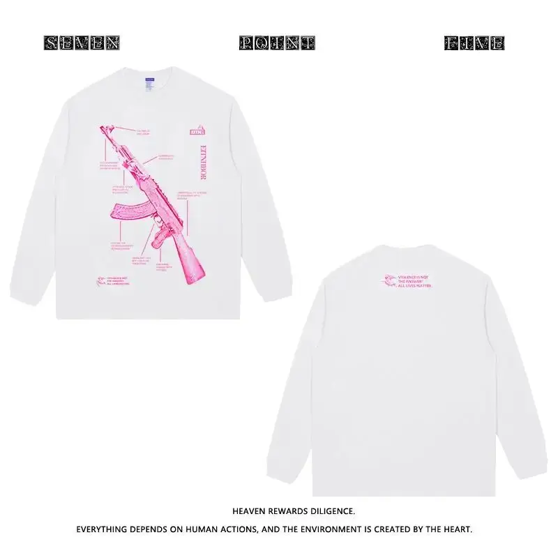

Высококачественная хлопчатобумажная розовая Savage Pink AK47 тонкая футболка с длинными рукавами для женщин против насилия с призывом к миру и любви