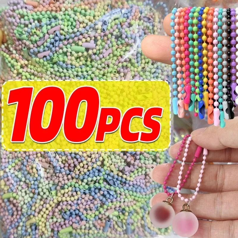 

100pcs Colorful Ball Bead Chains Fits Key Chain/Dolls/Label Hand Tag Connector For DIY Bracelet Jewelry Making Accessories Gift