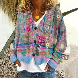 New women's clothing fashion temperament, casual commuting elegance, Christmas abstract print, casual cloak jacket, cardigan