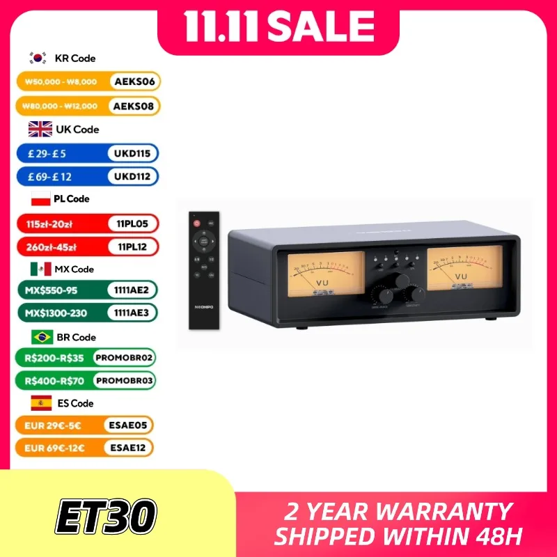 Sélecteur de haut-parleur amplificateur NEOHIPO ET30 avec commutateur de haut-parleur de compteur VU avec sélecteur Audio d'affichage de panneau DB