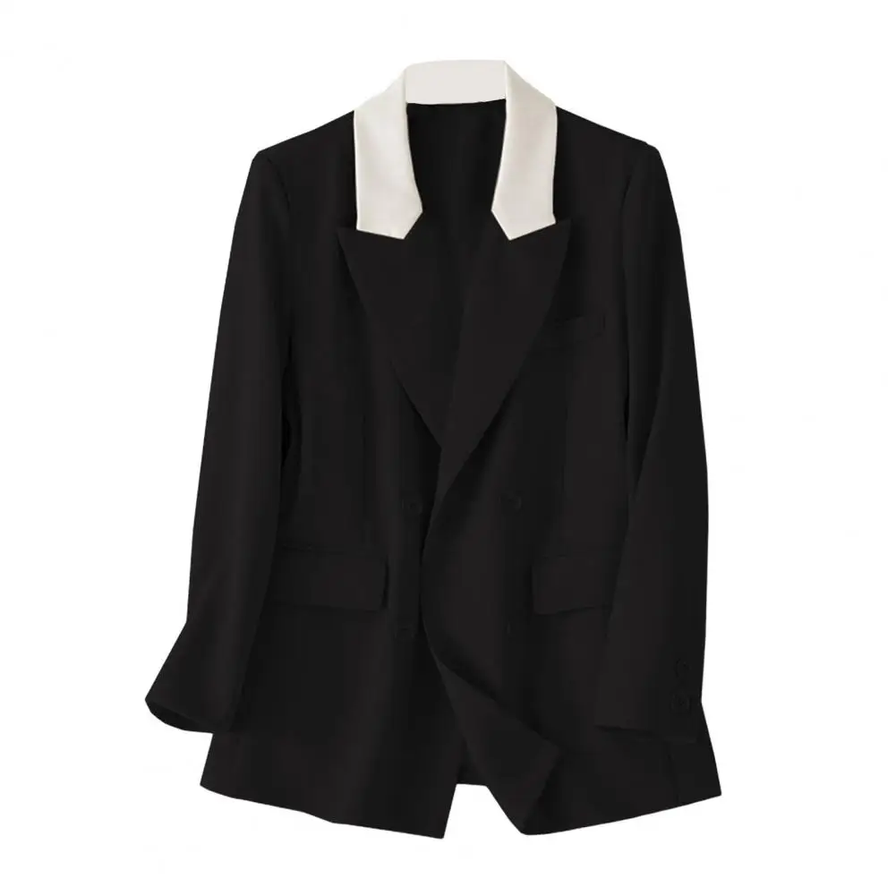 Versatile Basic Suit Jacket Elegant Women's Patchwork Color Suit Jacket with Double Breasted Design Flap Pockets Stylish for A