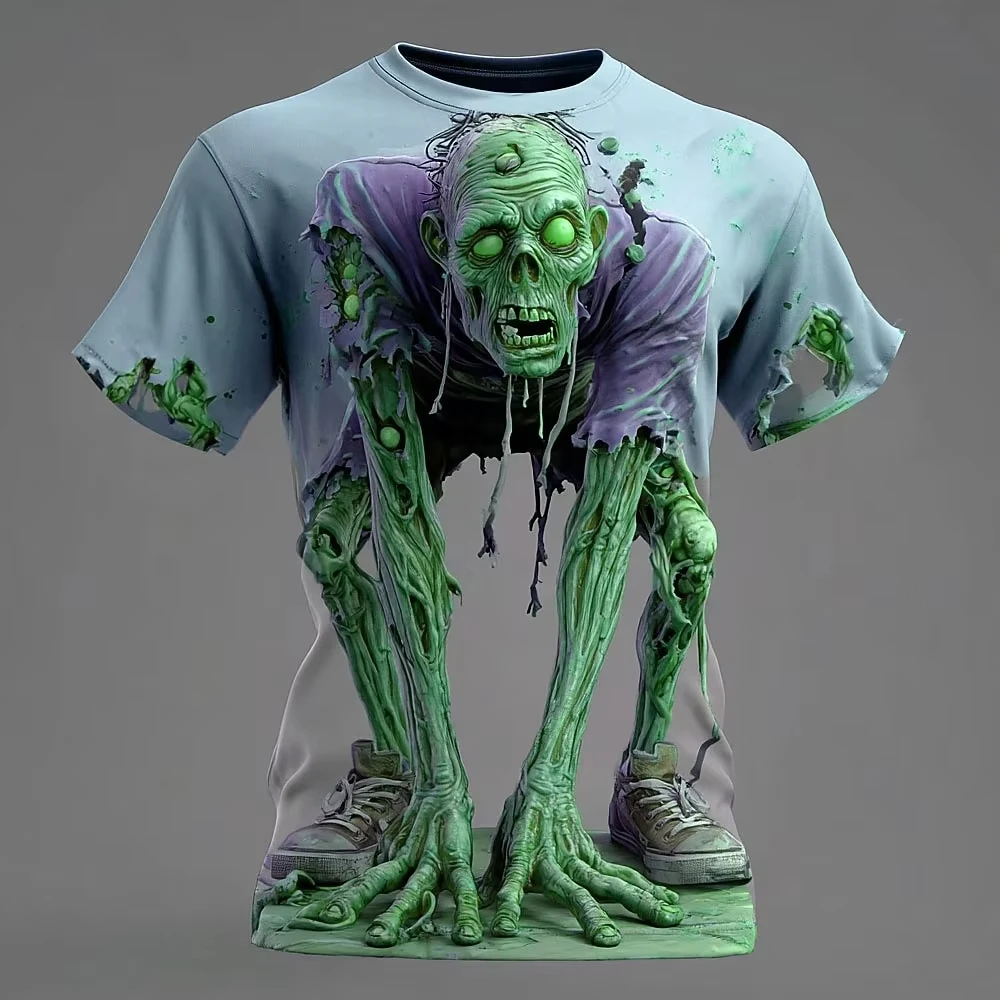 Halloween T Shirt Optical Illusion Zombies Skull 3D Print T-shirt Men Women Fashion Casual Oversized Short Sleeve Tops Tees Kids