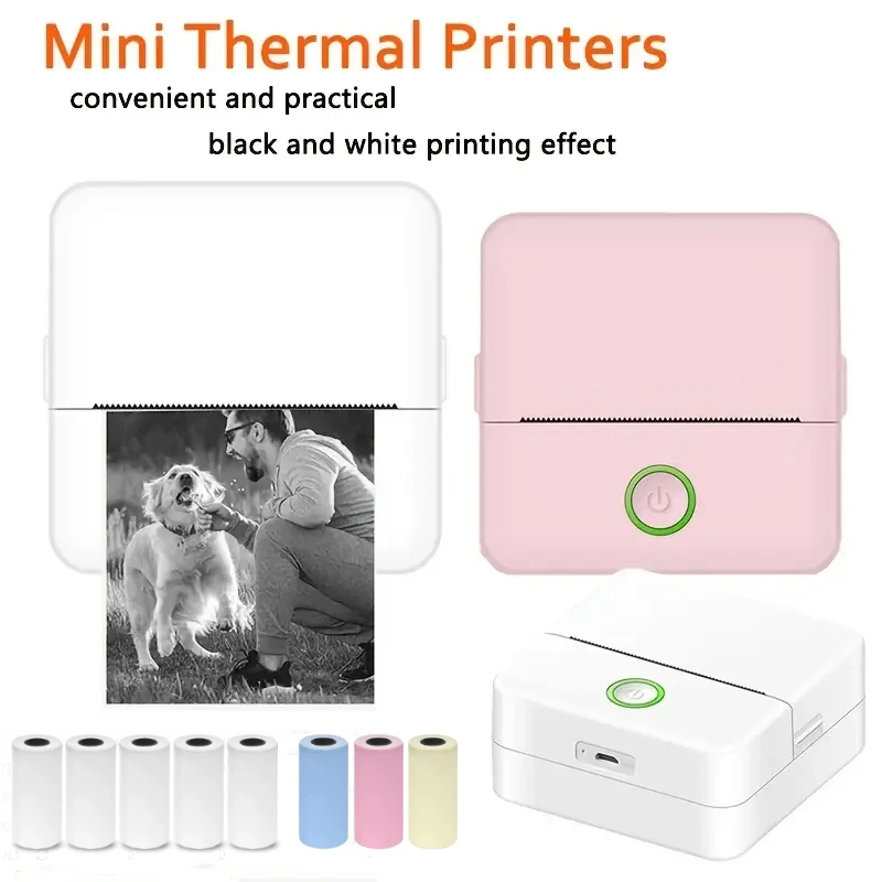 Mini sticker printer, inkless thermal printer with Rolls mini portable printer for student error title note pocke printing