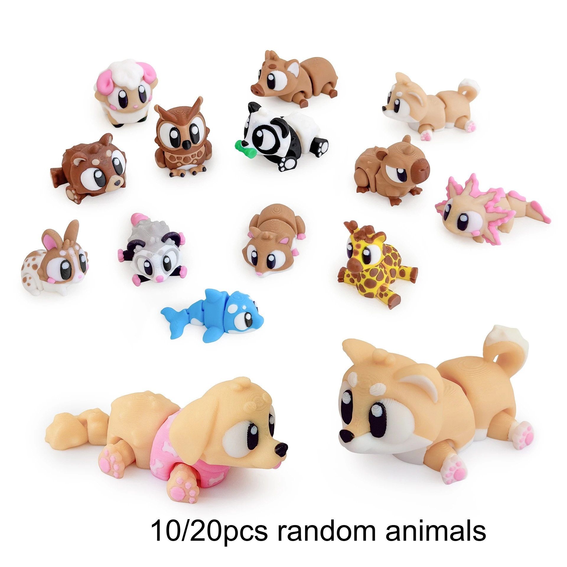 

10/20 шт., 3D печатная имитация маленьких животных, игрушка, подвижные суставы, модель животного, украшение для дома, мультяшная фигурка, подарочные наборы для детей на день рождения
