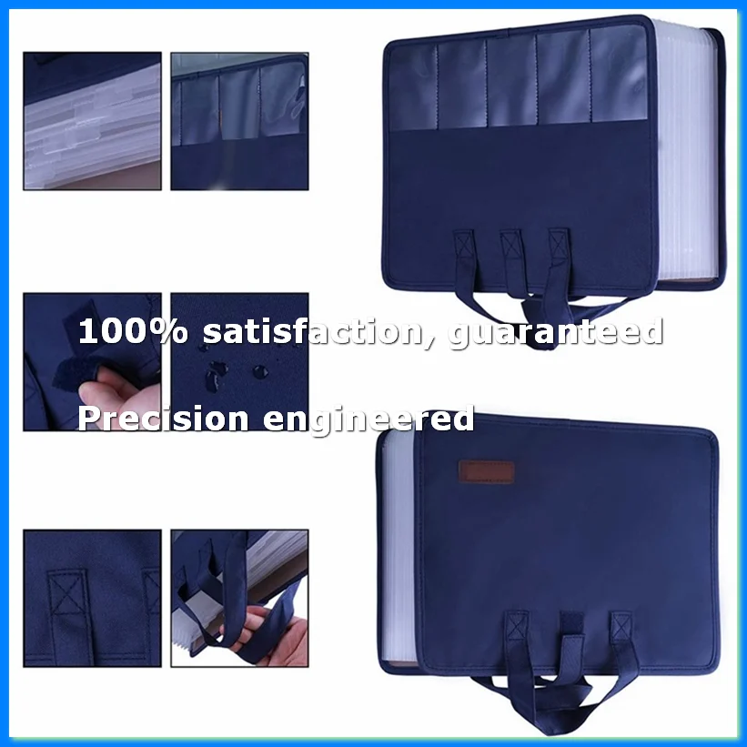 13 Pockets Expander File Folder Document Organizer with Handle A4 Size Capacity Accordion File Organizer Dark Blue-A69M