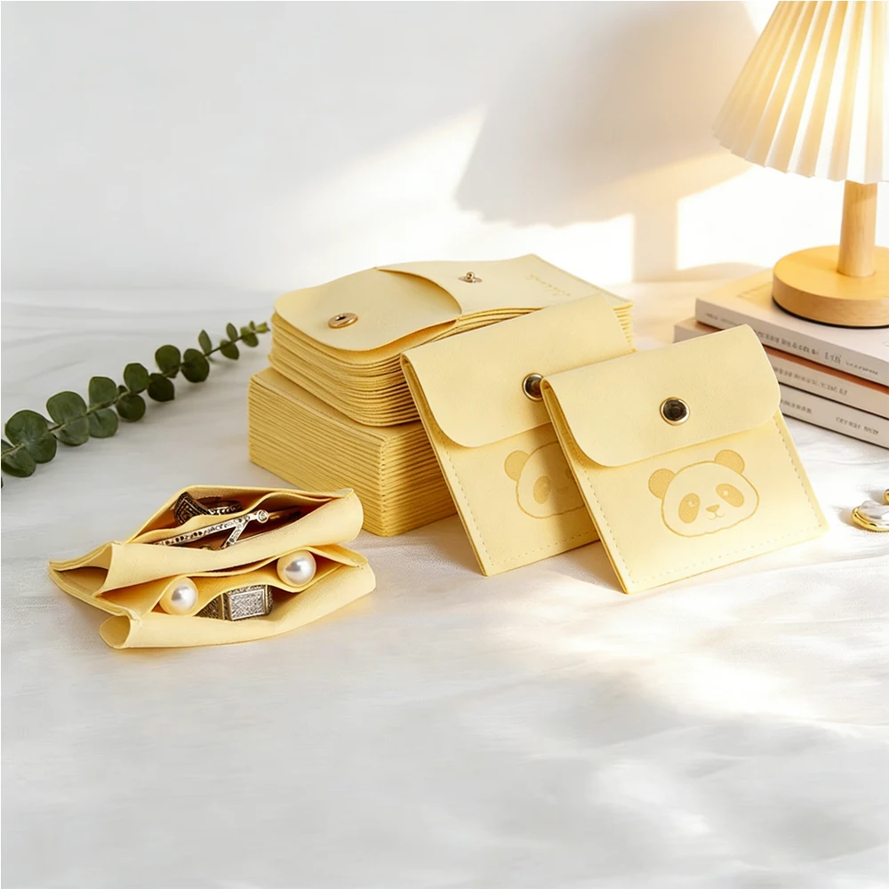 

50/100 шт. желтых бархатных мешочков из микрофибры для ювелирных изделий с разделителем, с возможностью нанесения логотипа, для хранения серег, колец, браслетов, подарочная упаковка для украшений