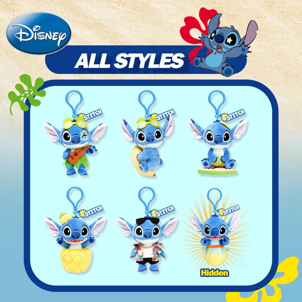 LLavero de caja ciega aleatoria suave de Disney Stitch, colgante bonito de la serie Hawaiana de piña para mochila escolar, teléfono, regalo bonito para seguidores, 1 ud.