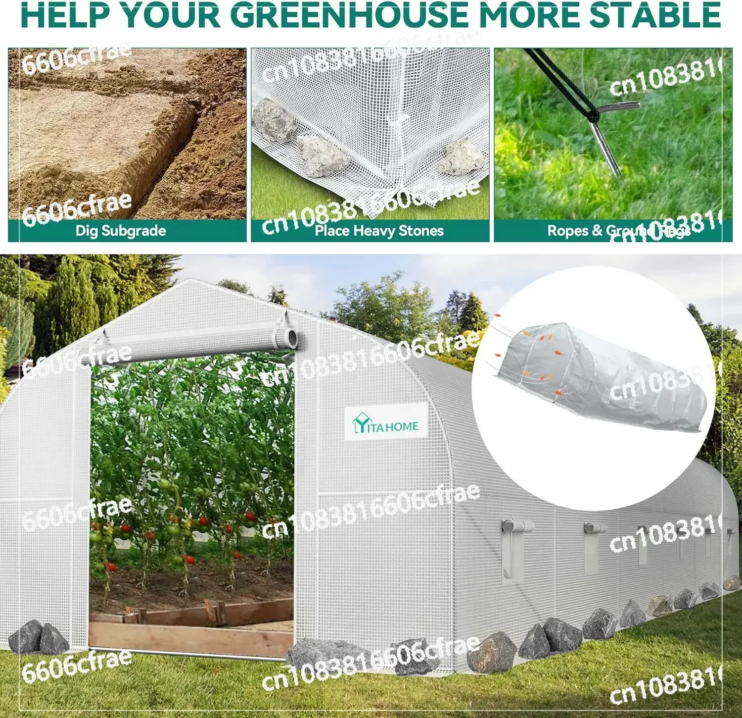 30x10x6.5ft Green House Heavy Duty Large Tunnel Greenhouse Outdoor Walk in GreenHouses Plant Gardening Upgraded Galvanized