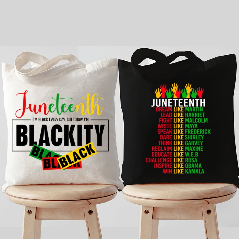 Borsa a tracolla in tela da donna Celebrare borse per la spesa con grafica Juneteenth Borse tote Storia nera Borse con stampa Dream Like Martin