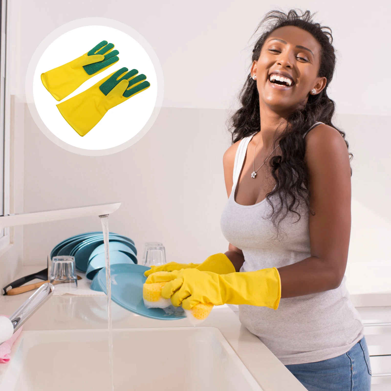 

Comfortable Latex Gloves Scouring Pad Gloves For Kitchen And Car Cleaning Waterproof And Oil Resistant Size L