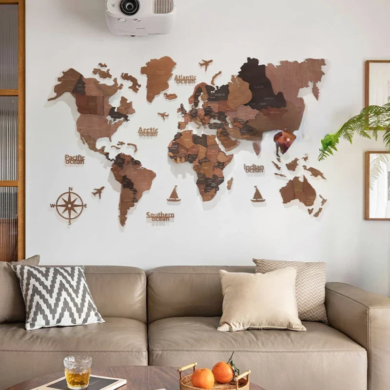 

Nordic Style Solid Wood Stitching Wall Decorations World Map Wall Hangings Living Room Sofa Background