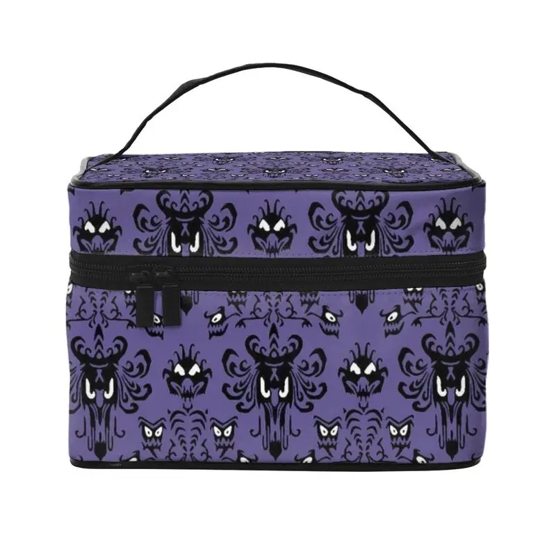 Happy Haunted Mansion Pattern Large Capacity Makeup Bag Carrying Portable Zipper Toiletry Bags Cosmetic Cases Gift for Women