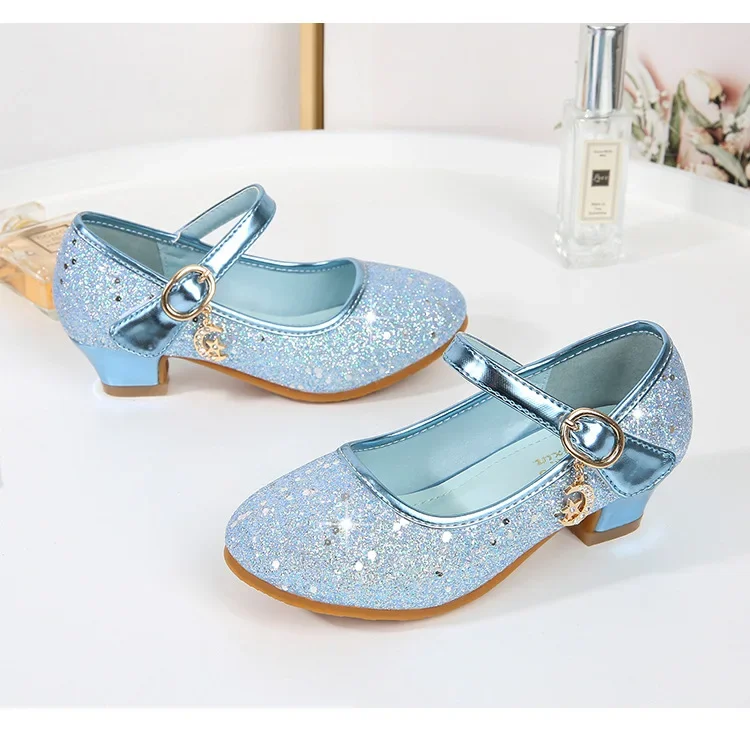 Zapatos de princesa de tacón alto para niña, Cosplay de Halloween, vestido de fiesta brillante para niños, zapato de cuero para uniforme escolar, boda