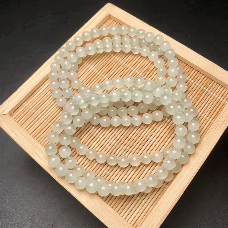 Natural Green Lace Jade Triple Circle Bracelet Fashion Gemstone Crystal Jewelry Bangle For Women Holiday Gift 6.5mm