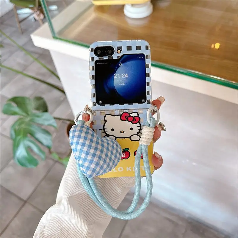 

Чехол для телефона с мультяшной милой 3D куклой Hello Kitty со шнурком для Samsung Galaxy Z Flip 3 4 5 5G Pc жесткая задняя крышка Y2K подарок для девочки