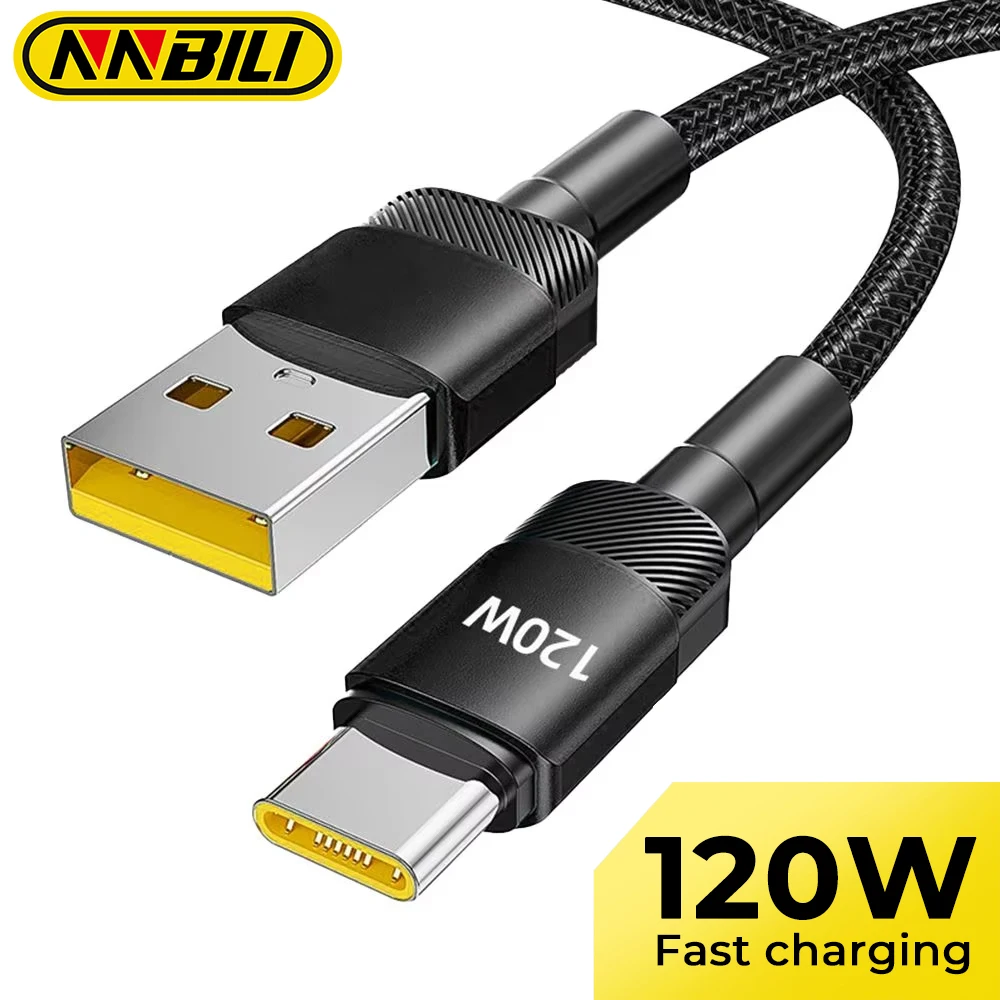NNBILI 120W USB Type C Cable Fast Charging Type-C Charger Data Cord For iPhone 17 16 15 Pro Max Huawei Mobile Phone USB C Wire