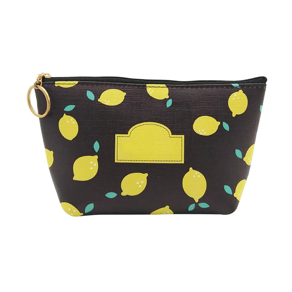 

Portable Cosmetics Storage Bag PU Travel Makeup Organizer Waterproof Pouch with Printing(Lemon)