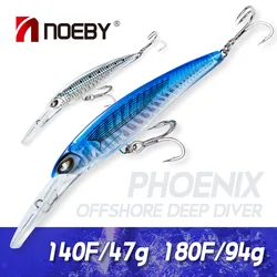 Noeby Trolling Minnow Fishing Lure 140mm 47g 180mm 94g Offshore Deep Diver Lures Reinforced Fish Bone Big Game Fishing Hard Bait