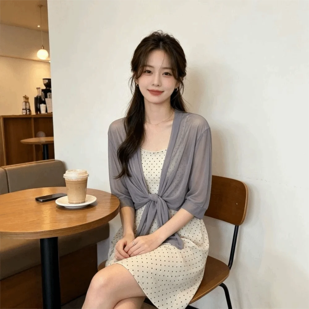 Skin Friendly Mesh Cardigan Shrug Short Plus size Short Cover Up Casual Breathable Lace Shawl Women